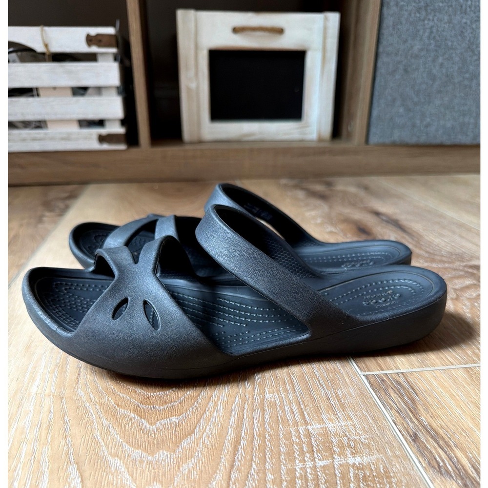 Crocs Sandals Womens 8 Kelli Open Toe Two Strap Slide Sport Casual Comfort Black